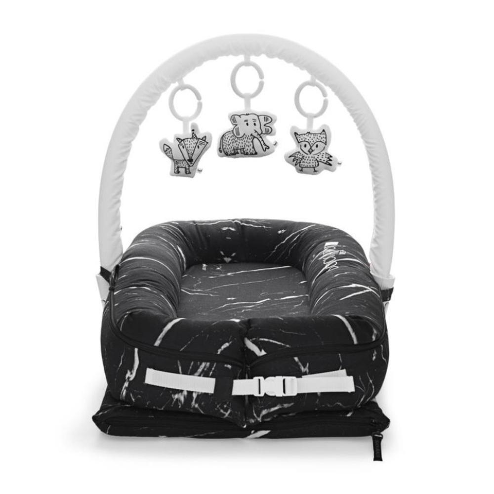 Black Marble Dockatot Deluxe with Toy Arch